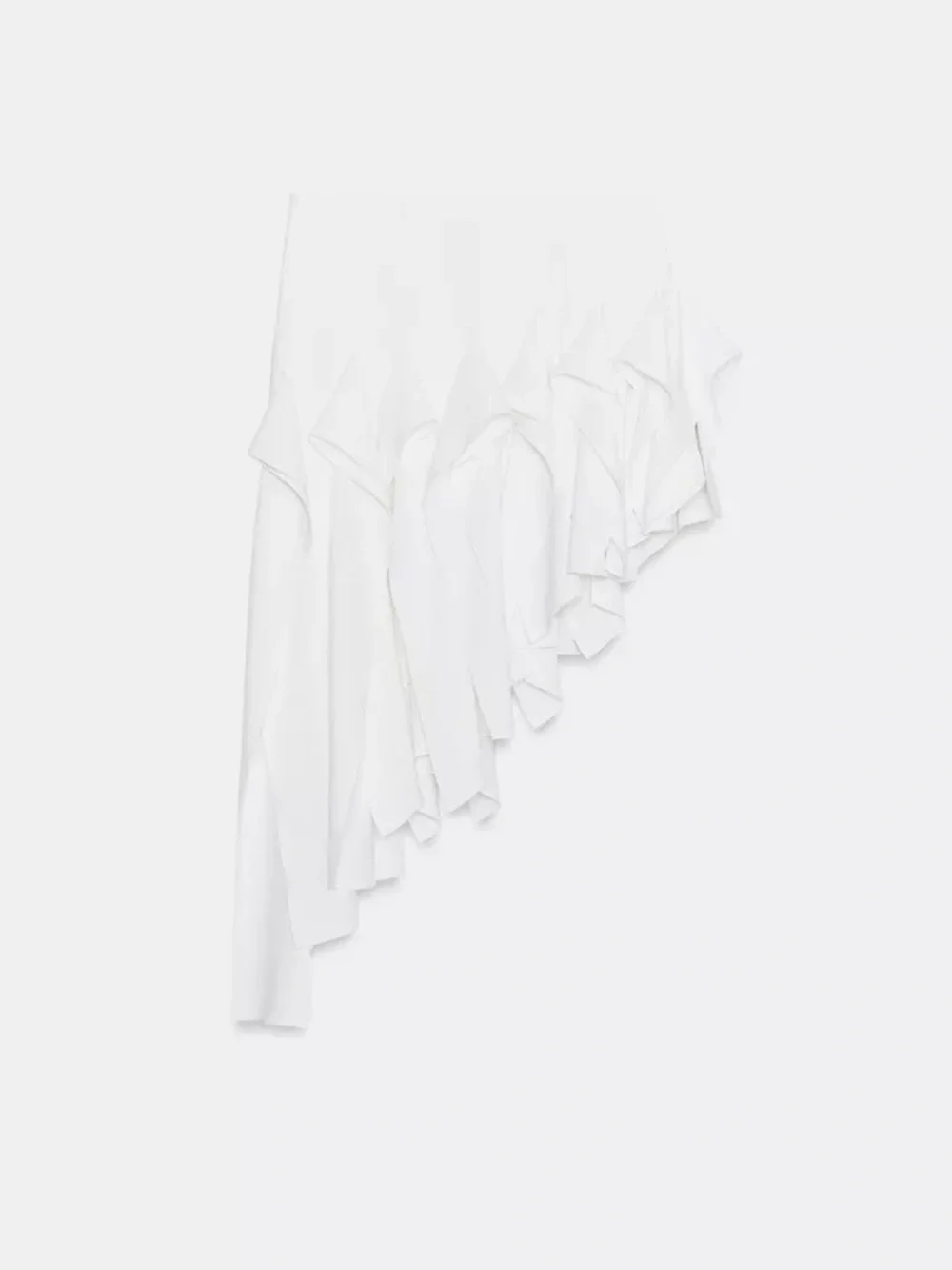 Zara White Asymmetrical Ruffled Mid Rise Skirt
